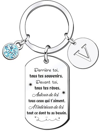 KJKJKJ 26 Lettres A-Z Porte-Clef, Cadeau Original pour Femme et Homme, Anniversaire, Motivation - Idée Cadeau pour Amis (V)