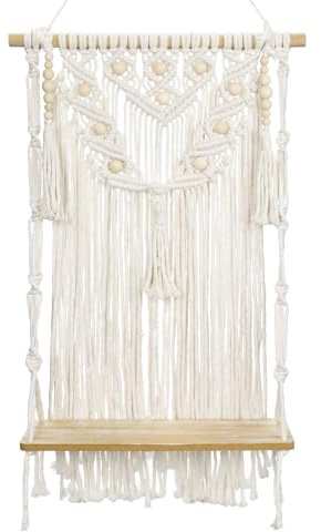 Oairse Wandteppich Boho Deko Makramee Wandregal Holz Regal Hängeregal Baumwollseil Tapisserie Wandbehang Boho Wanddekoration Handgemachte für Schlafzimmer Kinderzimmer Wohnzimmer Wanddeko