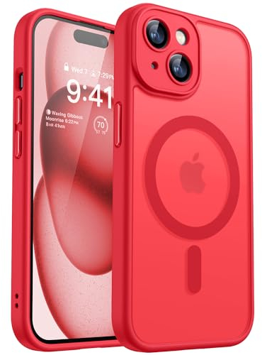 CANSHN 2024 Neu für iPhone 15 Hülle mit Kameraschutz für Magsafe (TOP Militärschutz & Magnetkraft) Extrem Haltbarkeit Hülle iPhone 15 Case Stoßfest, Rot