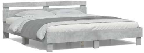 CIADAZ Bettgestell mit Kopfteil und Beleuchtung Betongrau, Bett, Bed Frame, Familienbett, Bettrahmen, Bett Gestell, Bett Rahmengestell, Schlafzimmer Bett - 3207521