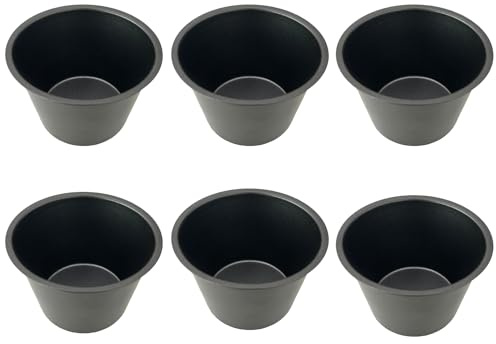 Heluok 6 Stück Antihaft-Popover-Pfannen, einzelne Miffin-Cupcake-Form, Karbonstahl, Yorkshire-Pudding-Pfanne, wiederverwendbare Eierkuchenformen, große runde Ofen-Backformen – Schwarz (8,9 x 5,6 cm)