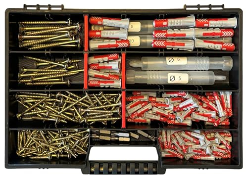 Fischer - Set di tasselli da 240 pezzi, con viti Torx, 6 pezzi, 4 punte per trapano SDS e robusta valigetta – 5 x 25, 6 x 30, 8 x 40, 10 x 50 mm, set di viti e tasselli di alta qualità