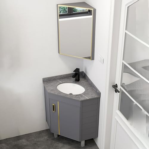 LLYLAFDC Meuble Lave Main d'angle, Evier Indépendant Lavabo Triangle en Céramique, Meuble De Salle De Bain sous Vasque, Lavabo Céramique,Évier sur Pieds avec Robinet Indépendant(42cm)