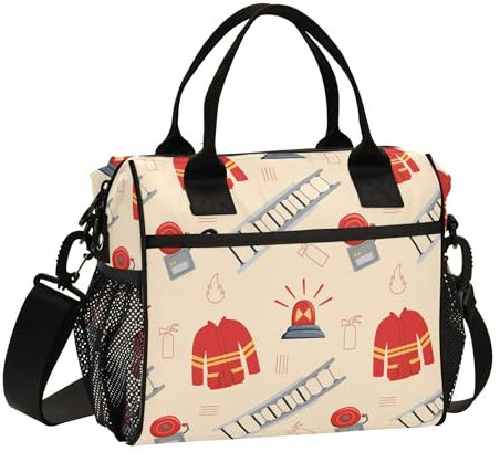 Caihoyu Firefighter Fire Siren Ladder Fireman Jacket Fire Alarm Womens Lunch Bag with Shoulder Strap Thermal Lunch Bags for Woman University
