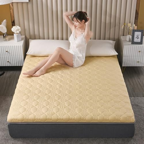 SDGHH-8MMDM Futon-Matratze 5.5Cm Gepolsterte Bodensteppmatratze Extra Dicke Isomatte Atmungsaktive Bodenliege Gästebett Autobett,Gelb,90 * 200cm
