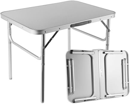 Gartentisch klappbar | Wetterfester Aluminium und Kunststoff | Camping Klapptisch für 1-2 Personen | Grau Campingtisch mit verstellbarer Höhe von 2 Positionen | 30 kg Fassungsvermögen | 75x55x60 cm
