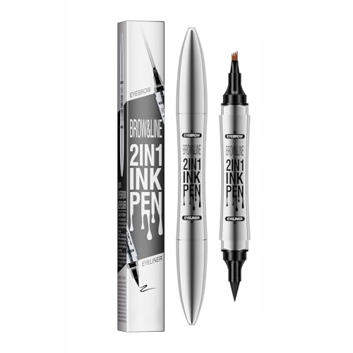 Waterproof 2-in-1 Eyebrow Pencil & Microblading Pen - 4 Micro-Fork Tip for Natural Hair Strokes, 24H Smudge-Proof, Defined Brows with Precision Grip - Light Brown