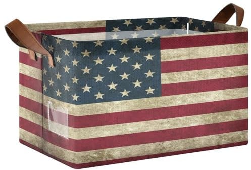 YOUJUNER Aufbewahrungsbox Vintage USA-Flagge Organizer Storage Box Kinder Boxen Aufbewahrung Faltbar Aufbewahrungskorb mit Griffen