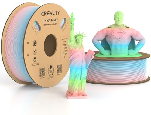 Creality Hyper PLA Filament Regenbogen 1 KG 1.75 mm, Hochgeschwindigkeits 3D Drucker Filament(600 mm/s), Langlebig und Glatt, Maßgenauigkeit +/-0.03 mm, 1 KG (2.2 lbs)/Spule (Frühlingssee Farbverlauf)