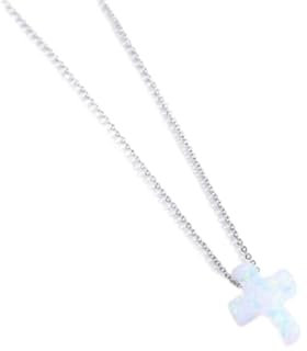 Zubehör Neue n-Kreuz-Opal-Halskette aus echtem Sterlingsilber, Blauer Stein, Kreuz-Anhänger, Opal-Halskette, Rosenkranz