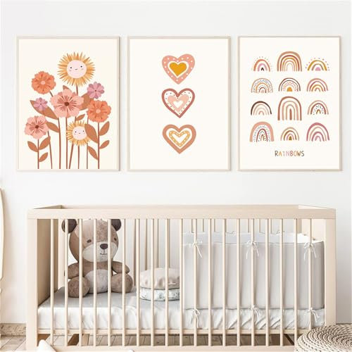 3er Set Poster Kinderzimmer, Regenbogen Poster & Kunstdrucke, 3er Set Bilder Babyzimmer Bild Schlafzimmer Über Bett Dopamin Decor Leinwand Bilder Set Für Flur Wohnzimmer Schlafzimmer (#A,21x30 cm)