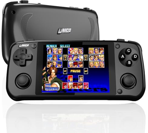 UNICO Consola de juegos portátil, 40 juegos clásicos de SNK preinstalados, incluyendo King of Fighters, Metal Slug, etc., pantalla IPS de 4 pulgadas, resolución 720 x 960, batería de 3500 mAh - Negro