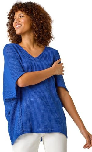 Roman Originals Textured V-Neck Cocoon Stretch Top for Women UK - Ladies Everyday Autumn Winter V-Neckline Comfy Soft Evening Vacation Work Party Night Out - Royal Blue - Size 20