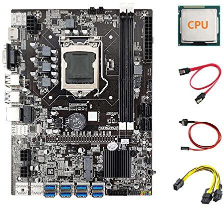 zhiyaoshin Placa Base para Mining B75 Eth 8XPCIE una USB + CPU + 6 una Cable Dual de 8 + Cable SATA + Cable de Interruptor Placa Base LGA1155 B75