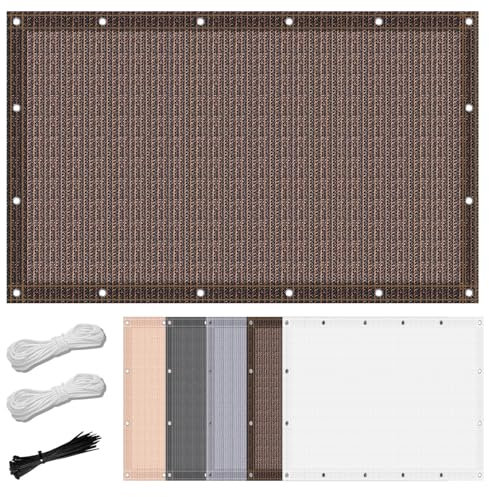 Waterproof Balcony Cover 0.6 x 1.8 m Anti-Peeping Weatherproof Railing Shield Mesh with Holes and Cable Ties for Greenhouse Garden Fence & Balcony, Brown