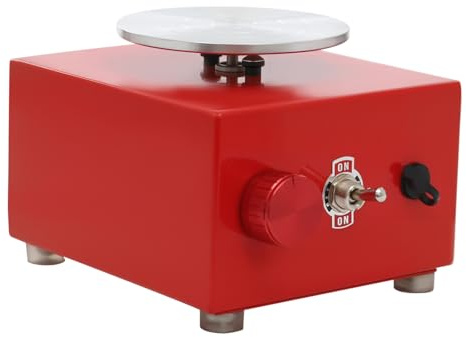 Dokiiovo Mini-Töpferscheibe, Elektrische Töpferscheibe Maschine, Metall-Drehteller Töpferscheibe, 2000 U/min Einstellbare Keramik Rad Maschine, Geeignet für Anfänger, Enthusiasten usw. (Rot)