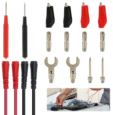 16 Pcs di Cavi di Test per Multimetro con Morsetti a Coccodrillo, Cavi di Test di Ricambio, Spine a Banana, Sonde di Test e Spine a Forcella per Elettricità Automobilistica, Elettronica