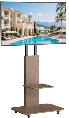UNHO Floor TV Stand Wood, Universal TV Mount with wheels for 40-75 inch LCD LED TVs Height Adjustable and Cable Management Max VESA 600x400mm