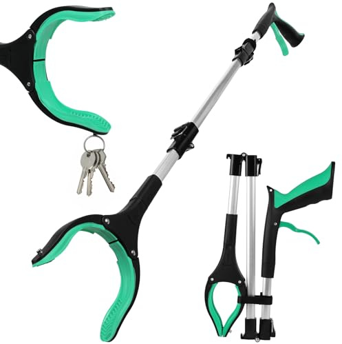 Adiwo 91cm/36 Litter Picker Grabber Stick, Foldable Long Handle Helping Hand Grabbers for Elderly, 360 Degree Rotating, Aid Picker, Heavy Duty Pick Up Stick for Adults, Disabled, Green