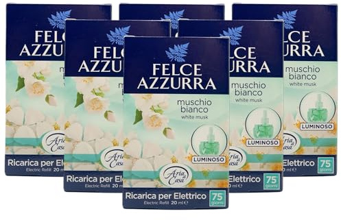 Felce Azzurra - Aria Di Casa, Ricarica Per Diffusore Elettrico. Lunga Durata,75 Giorni. Disponibile In Diverse Profumazioni 20ml (6 Unità, MUSCHIO BIANCO)