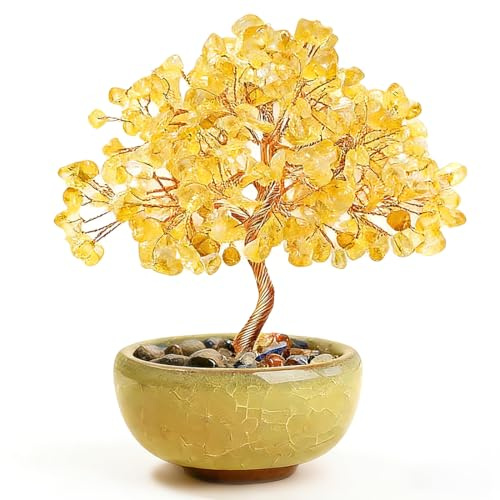 LEPGUYO Citrin Geldbaum 72 Edelsteine 8 Blüten - Feng Shui Kristall Deko Schreibtisch Spirituelle Geschenke Esoterik Home Decor mit Geschenkbox