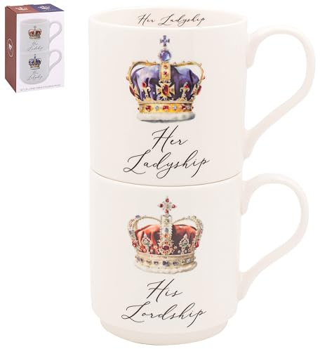 Lesser & Pavey His N Hers His Lordship & Her Ladyship Stack Mugs Set of 2 | Coffee, Tea & Hot Drinks, Fine China, Daily Use, Practical Gift, Stacking Mugs, Kitchen Use, Perfect for Everyday, Reusable