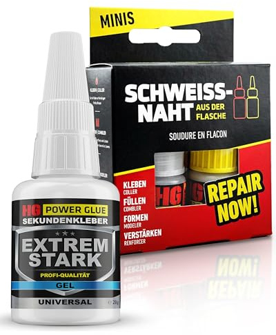 HG POWER GLUE Schweißnaht aus der Flasche Mini + Sekundenkleber Gel 28g | Extra stark, zum Kleben, Füllen & Reparieren, für Metall, Kunststoff & Keramik