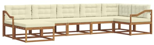 vidaXL Outdoor-Sofagarnitur mit Kissen 7 pcs Natur und Creme, Modernes Akazienholz Outdoor-Sofaset, langlebige Gartenmöbel, Flexible Anordnung für die Terrasse, Bequeme Lounge im Hinterhof