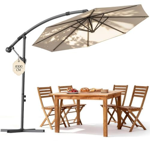 Soontrans Ampelschirm, Freier Schatten für Terrasse Garten Sitzgruppe, Sonnenschirm Neigbar & Kurbelbedienung & mit Metallständer, UV-Schutz, aus Aluminium
