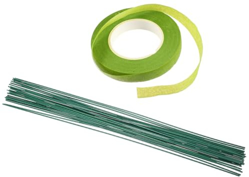 NAMOARLY Lot de 30 Tiges de Fil de Fer Vert Flexibles et Modelables avec Ruban Adhésif de Fleuriste pour Fleurs Artificielles et Bouquets de Mariage