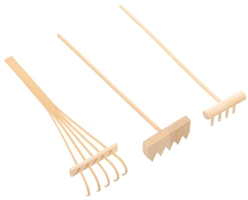 TIDTALEO Râteaux de Jardin Zen à Sable en Bambou, Lot de 3 Pièces | Design Beige, sans Odeur, pour Boutiques et Bureau, Usage Décoratif sur Sable