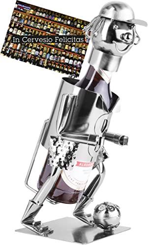 BRUBAKER Flaschenhalter Fußballspieler - Bierflaschenhalter Fußball aus Metall - Geschenkidee für Männer und Frauen - Skulptur mit Geschenkkarte