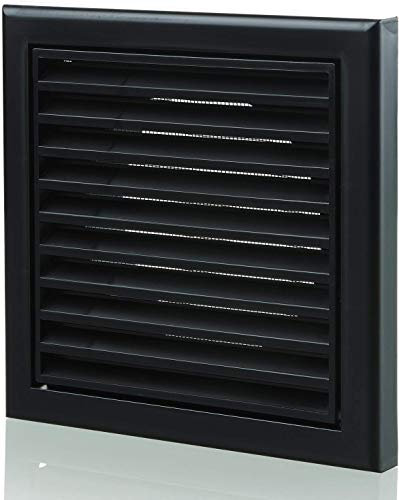 Blauberg Black 125 mm Louvred Wall Vent Grille – 5 Inch External Vent Cover with Flyscreen for Bathroom, Kitchen, Dryer, Extractor Fan & Cooker Hood Ducting