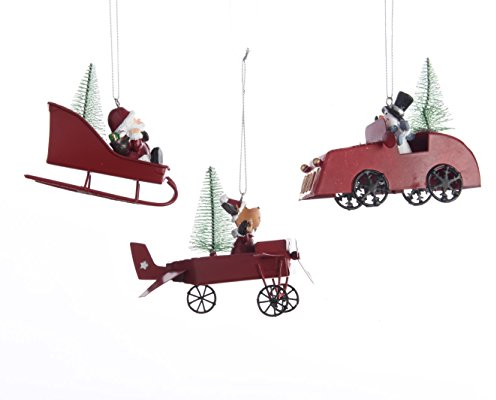 Kaemingk Dekohänger Baumhänger Nikolaus Elch Schneemann mit Flugzeug Schlitten Auto 3er Set