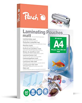 Peach Laminierfolien A4 - 80 mic - 100 pouches - matt - beschreibbar - Premiumqualität für beste Laminierergebnisse - kompatibel mit Geräten aller Markenhersteller - S-PP580-22