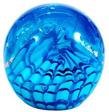 Traumkugel 243 mini (ca. 6 cm) weiß blaue Welle, nachtleuchtend, Briefbeschwerer, Glaskugel, Paperweight