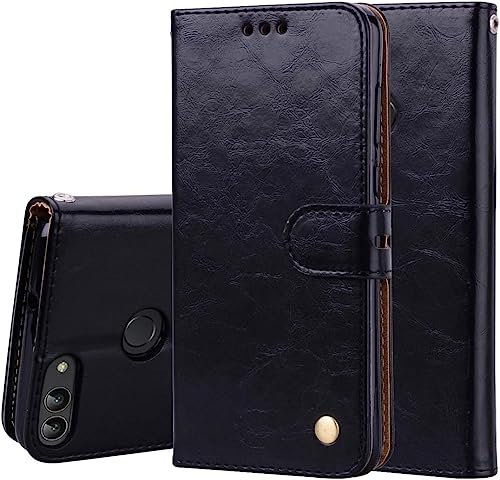 compatibile con HUAWEI P SMART (PSMART) FIG-LX1 FIG-L21 / ENJOY 7S (5.65) Custodia COVER flip libro STAND GEL silicone TPU protezione PORTAFOGLIO ECO PELLE magnetica porta carte (NERO)