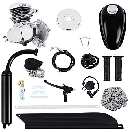 Samger Samger 2 Temps Kit Moteur Velo Gaz Moteur Kit de Conversion de Bicyclette (Argent, 80cc)-Noir Argent Couleur Livraison aléatoire