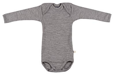 Dilling Gerippter Baby Body aus 100% BIO-Merinowolle Graumeliert 68