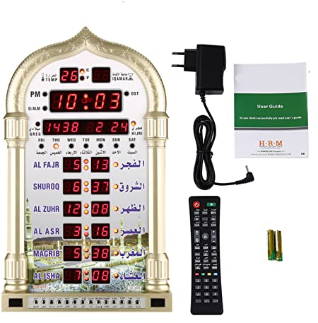 Muslim Islamischer Azan Beten Uhr Moschee Digitale Gebetszeit Alarm Erinnerung Automatische Wanduhr mit mit intelligenter Fernbedienung für Zuhause, Masjid, Ramadan (EU-Stecker)