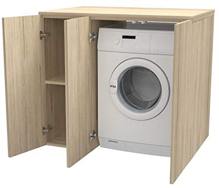 Ve.Ca. Mobile lavanderia con ante Riga 105 cm in legno, copri lavatrice/asciugatrice, diversi colori, anche su misura, bagno (Quercia sherwoodq)