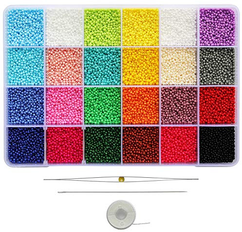 BALABEAD Size Almost Uniform 2mm Seed Beads About 21600pcs in Box, Pearled Color Seed Beads 24 Colors 12/0 Glass Craft Beads for Jewelry Making (900pcs/Color, 24Colors)