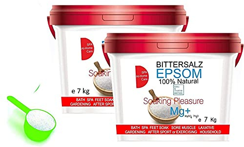 Magnésium Organique, Sel d'Epsom - Sels de Bain et Jambes Fatiguées, Callosités, Récupération Musculaire, Relaxation, Recharge la Peau en Magnésium, Exfoliant, Détox et Vitalité, Soin Plantes 14 kg