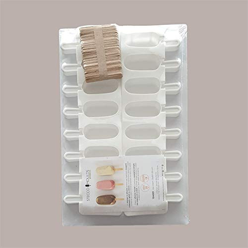 Lucgel Srl - 2 moldes para helado de silicona mini palillo 2 x 8 porciones + 50 palillos de madera + 1 bandeja de plástico blanca para pastelería