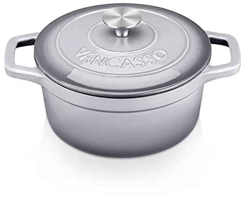 vancasso Casserole Fonte Ronde, Cocotte Antiadhésive 2 L, Marmite Émaillée avec Couvercle, Convient à Toutes les Sources de Chaleur (Induction), Convient à la Maison, au Restaurant, Gris, 20 CM