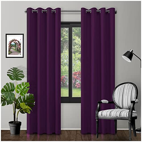 GC GAVENO CAVAILIA Eyelet Top Blackout Curtains Large Door Thermal Insulated Panels For Bedroom/Living Room, Aubergine, 90X90 Inch