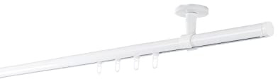ondeco Gardinenstange auf Maß Innenlauf 20mm Match 1-lauf Vorhangstange Deckenträger 4cm Stilgarnitur mit Gleiter für Vorhänge Weiß 390cm