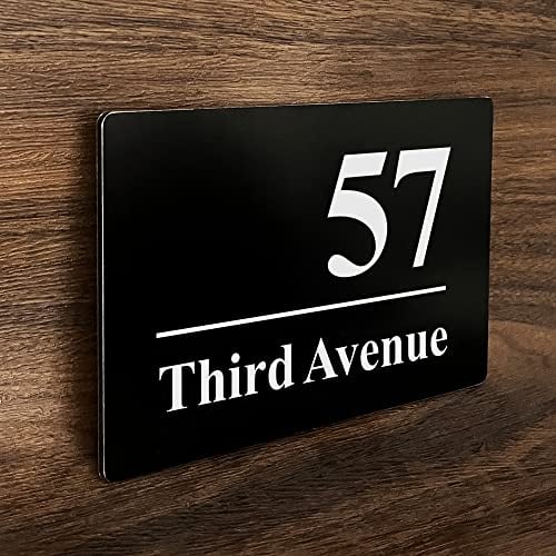 Door Number Plaques for Wall House Signs Outside 200mm X 130mm Weatherproof Black Aluminium Plaque Laser-Engraved Choice of Fonts