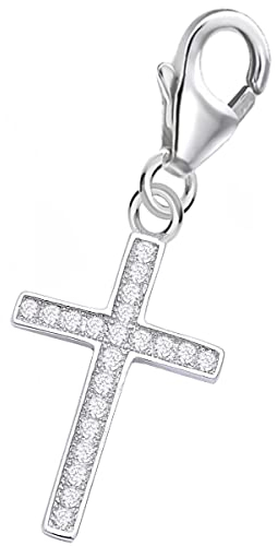 Goldene Hufeisen Kreuz Karabiner Charm Anhänger für Bettelarmband aus 925 Sterling Silber mit Zirkonia