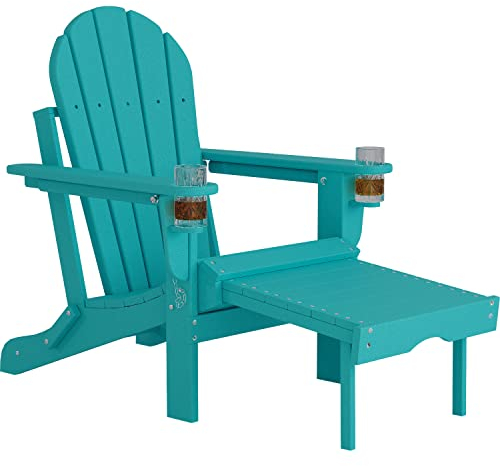 Sundale Outdoor Adirondack Klappstuhl mit Fußstütze, 2 Getränkehalter auf Armlehne, perfekt für Veranda, Terrasse, Garten, Pool, Hof, Türkis